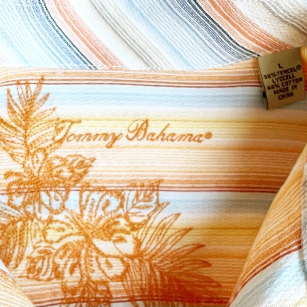 Tommy Bahama Orange Striped Casual Button Down Size Large‎